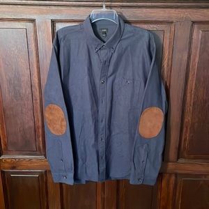 J Crew cotton flannel button down with suede elbow patches XL
